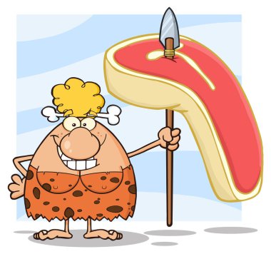 Mutlu sarışın mağara kadın karikatür 