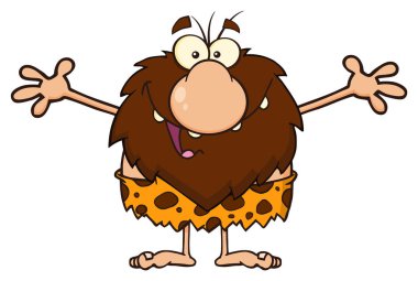 Gülümseyen erkek mağara adamı çizgi film maskot 