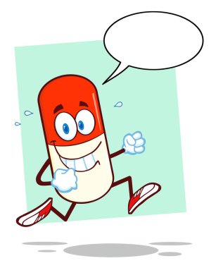 Gülümseyen hap kapsül çizgi film karakteri 