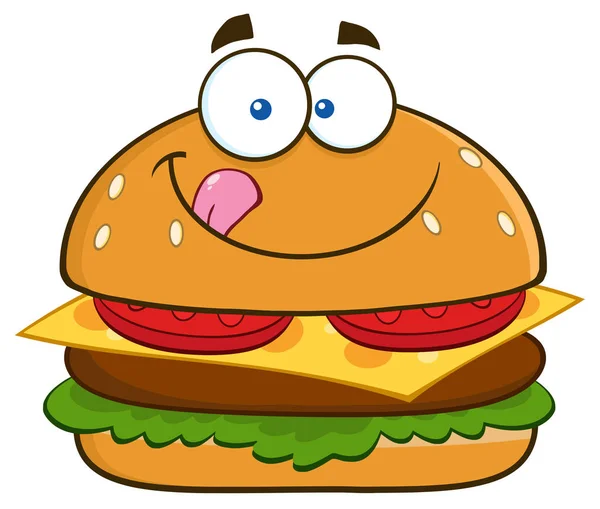 Hamburger affamé personnage de bande dessinée — Image vectorielle