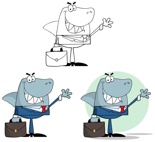Tiburón Empresario saludando un saludo . — Vector de stock