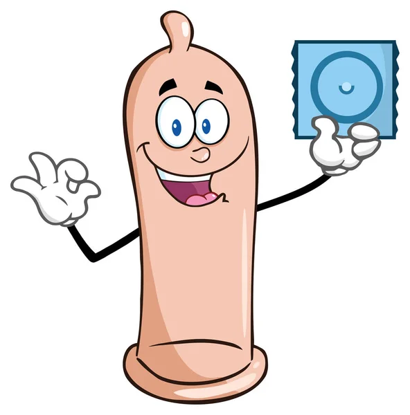 Glücklich Kondom Cartoon Maskottchen Charakter — Stockvektor