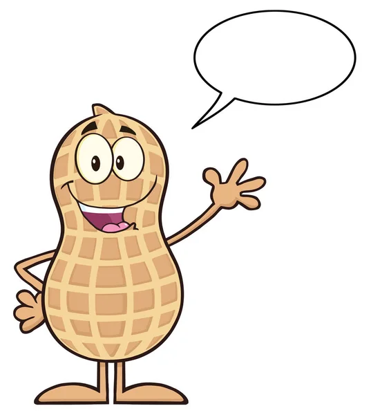 Happy Peanut Cartoon Character Waving. — Stock Vector