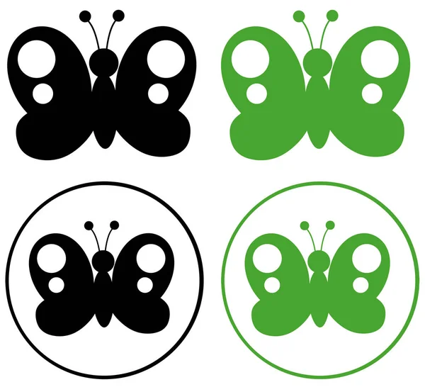 Siluetas de mariposa negra y verde — Vector de stock