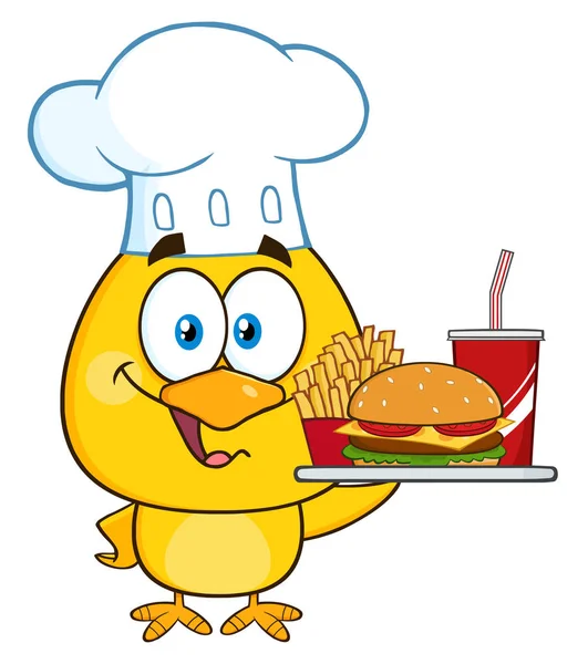 Chef-kok geel Chick stripfiguur — Stockvector