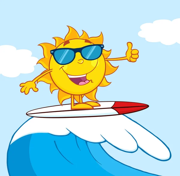 Surfer Sun Personaje de la mascota de dibujos animados — Archivo Imágenes Vectoriales