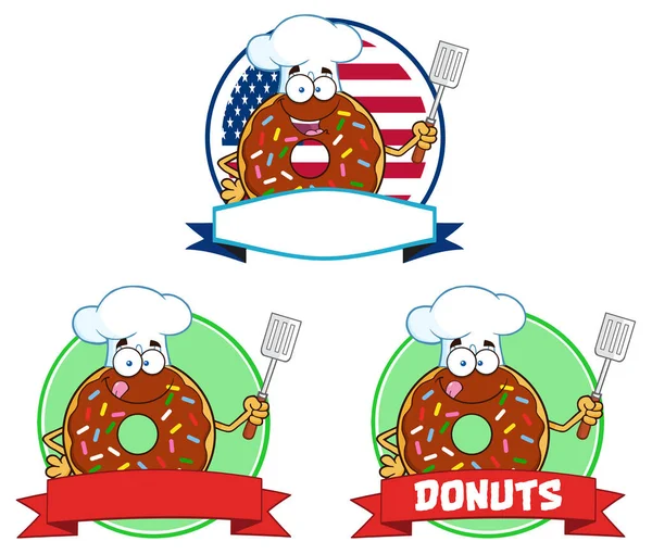 Four Cute Donuts Cartoon Character — Stock Vector