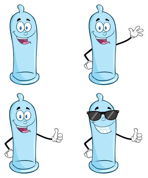 Caráter de mascote de preservativo azul dos desenhos animados — Vetor de Stock