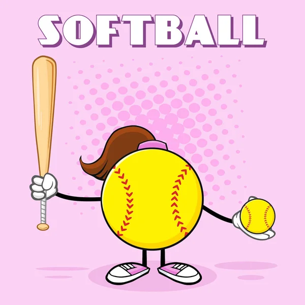 Softball ragazza cartoon mascotte — Vettoriale Stock