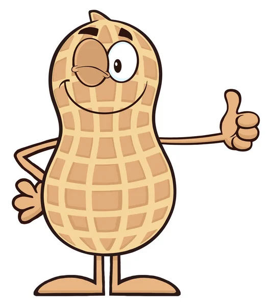 Winking Peanut Cartoon Character — Stock Vector