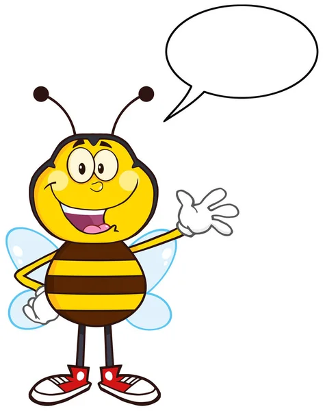 Personaje de mascota de dibujos animados de abeja feliz — Vector de stock