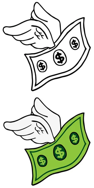 Cartoon Flying Dollar. — Stock Vector