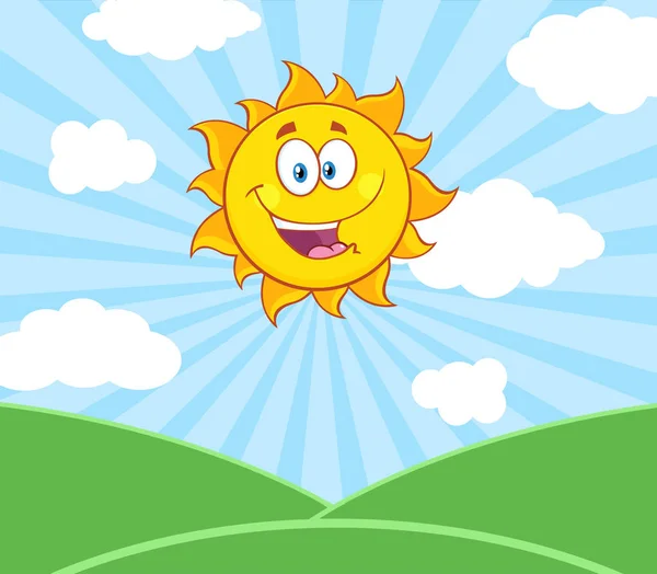 Sol feliz sol mascote desenhos animados — Vetor de Stock