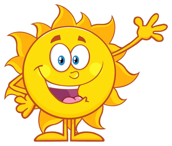 Personagem de mascote de desenhos animados de sol feliz — Vetor de Stock