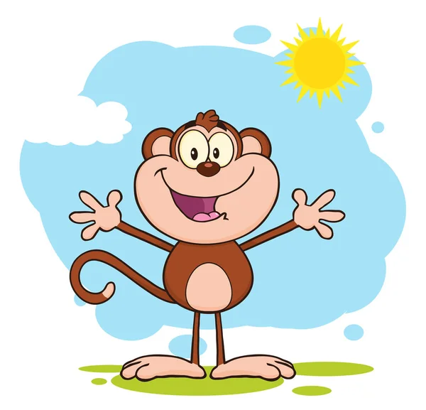 Щасливий привітальний персонаж мавпи — стоковий вектор