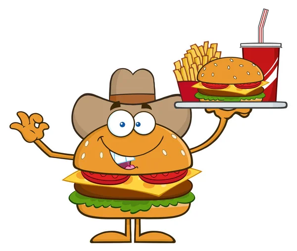 Burger personaje de la mascota de dibujos animados — Archivo Imágenes Vectoriales