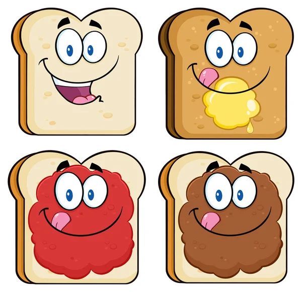 Χαρακτήρες μασκότ κινούμενων σχεδίων φέτα ψωμί — Διανυσματικό Αρχείο