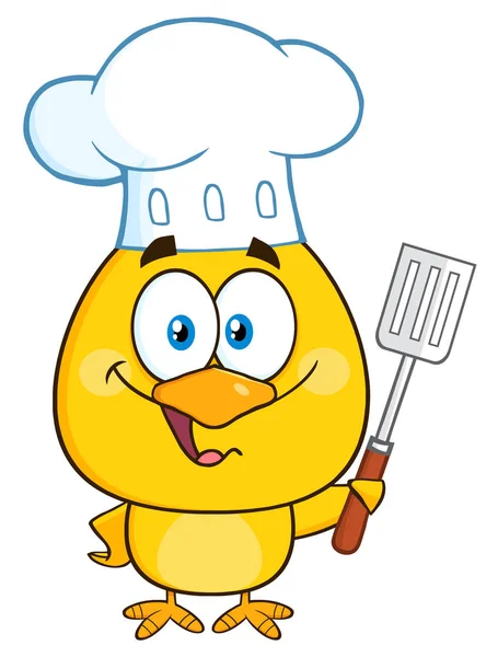 Feliz Chef Yellow Chick Desenhos animados — Vetor de Stock