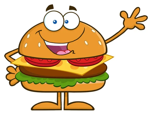 Burger personaje de la mascota de dibujos animados — Vector de stock