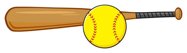 Houten knuppel en Softbal — Stockvector