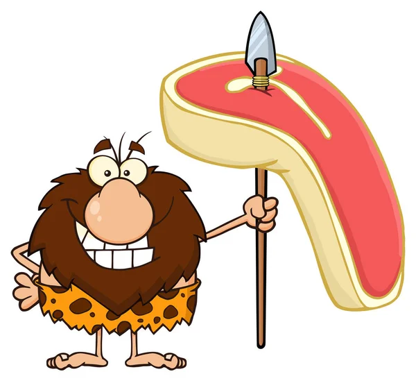 Mascotte Souriante Homme Caveman Cartoon — Image vectorielle