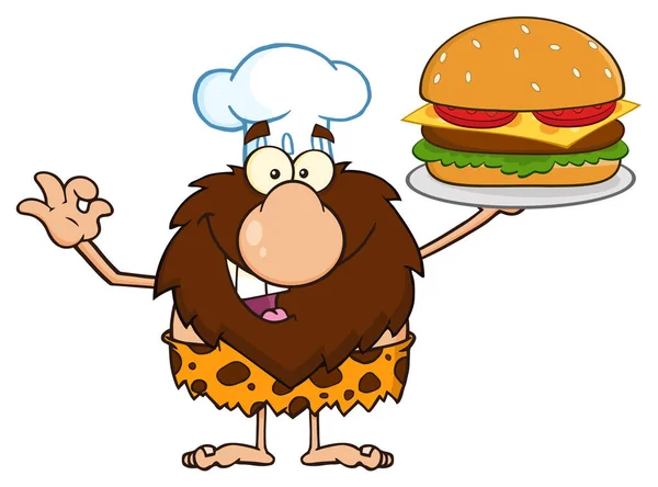 Chef-kok man Caveman Cartoon mascotte — Stockvector