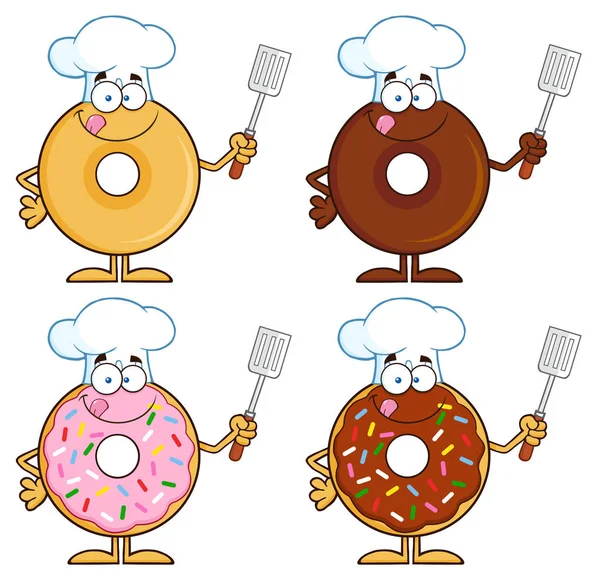Donuts personajes de dibujos animados — Vector de stock
