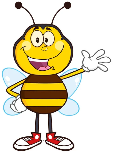 Personagem de mascote de desenhos animados de abelha feliz —  Vetores de Stock