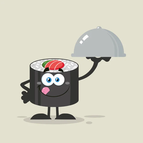 Personagem de mascote de desenhos animados de rolo de sushi — Vetor de Stock