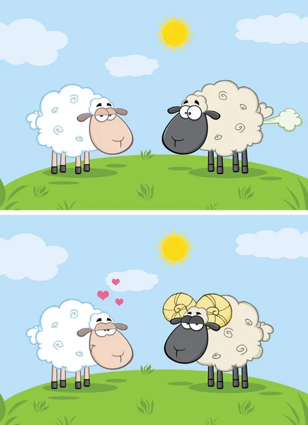 Moutons blancs amoureux avec bélier — Image vectorielle