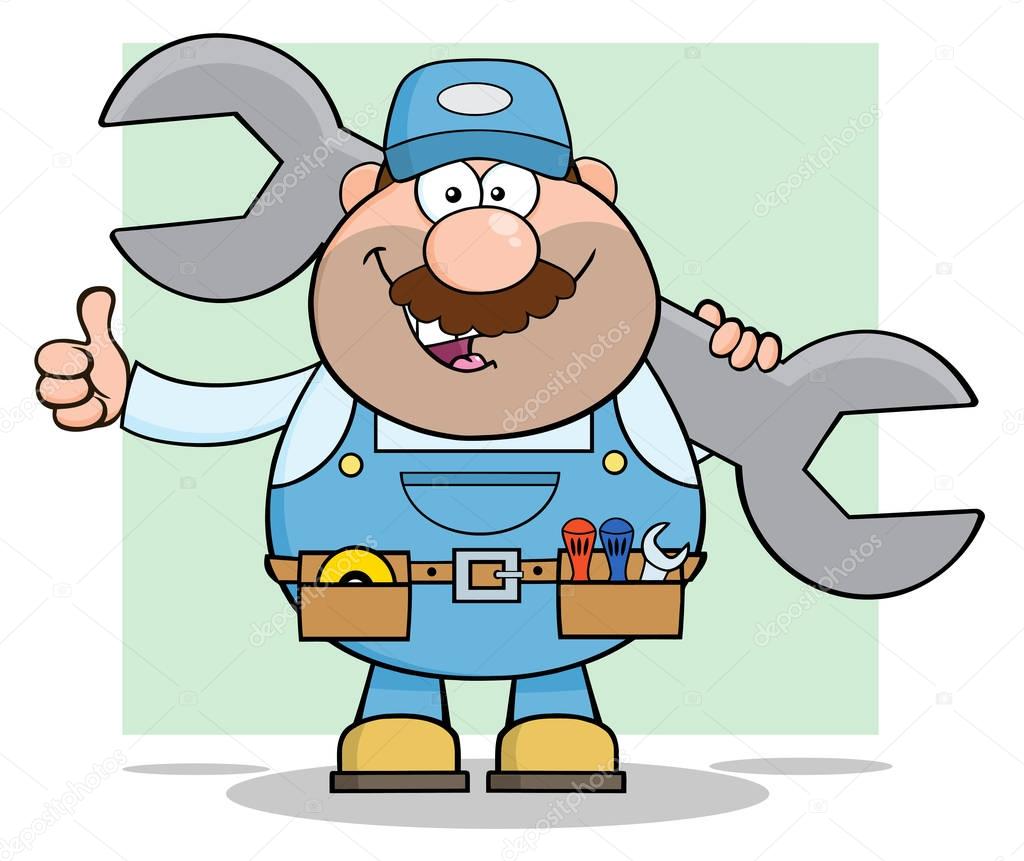 Smiling Mechanic Cartoon Character 