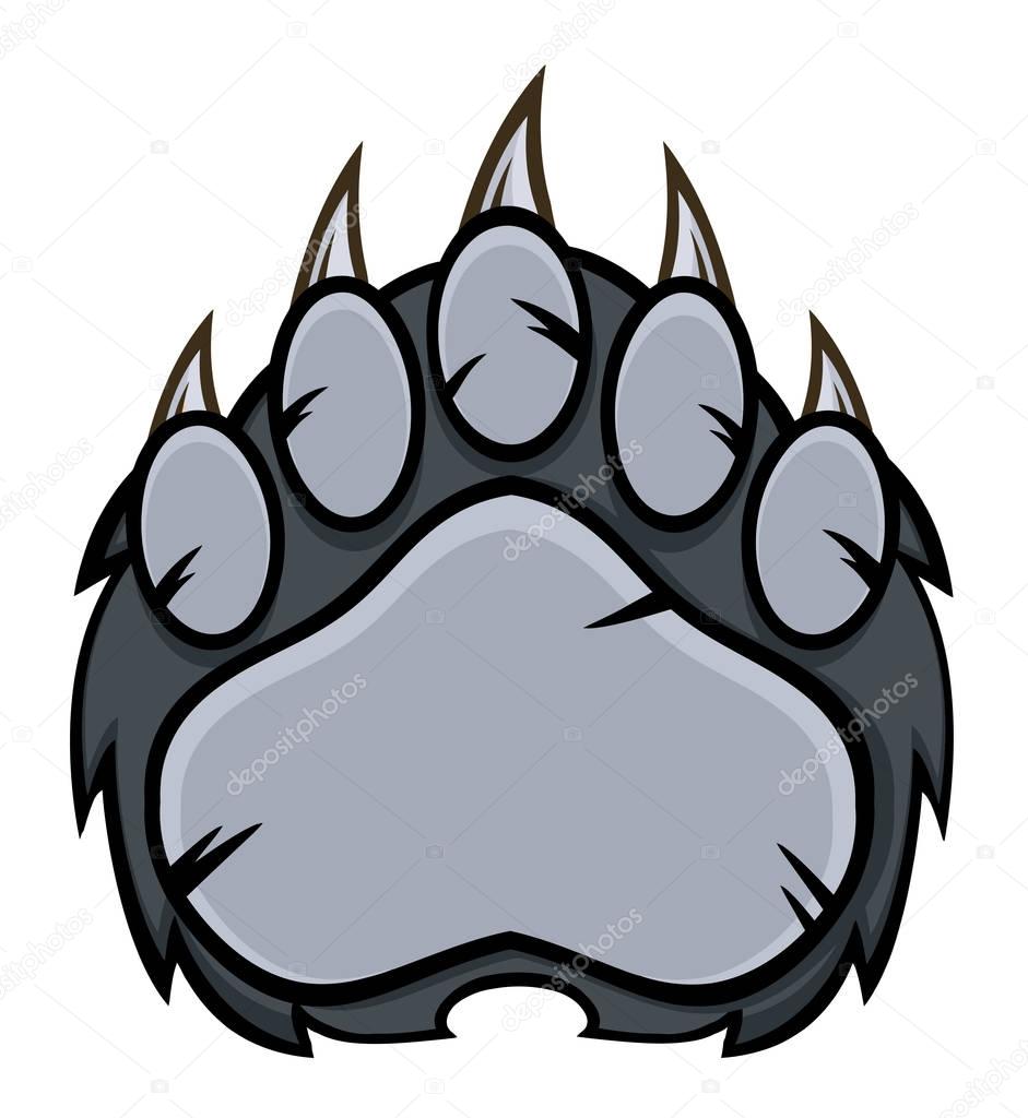 Gray Bear Paw With Claws.  Illustration Isolated On White
