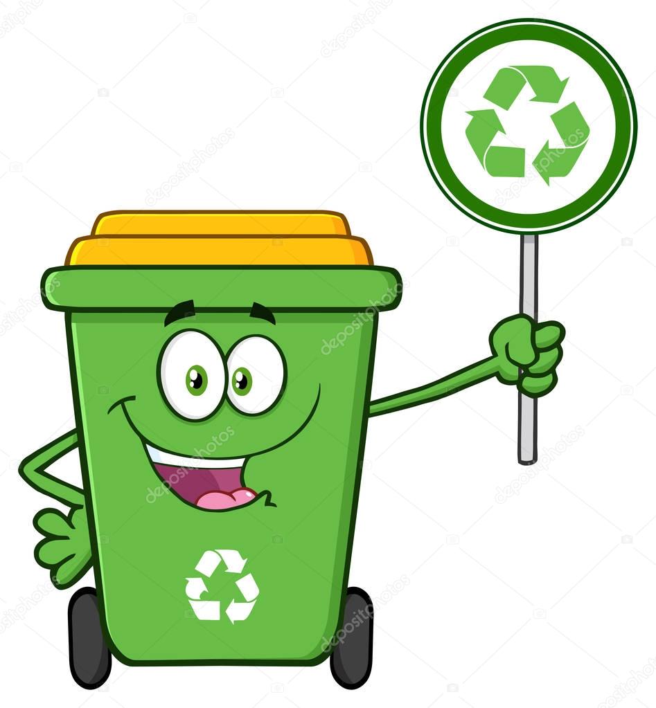 Cute Green Recycle Bin Cartoon 