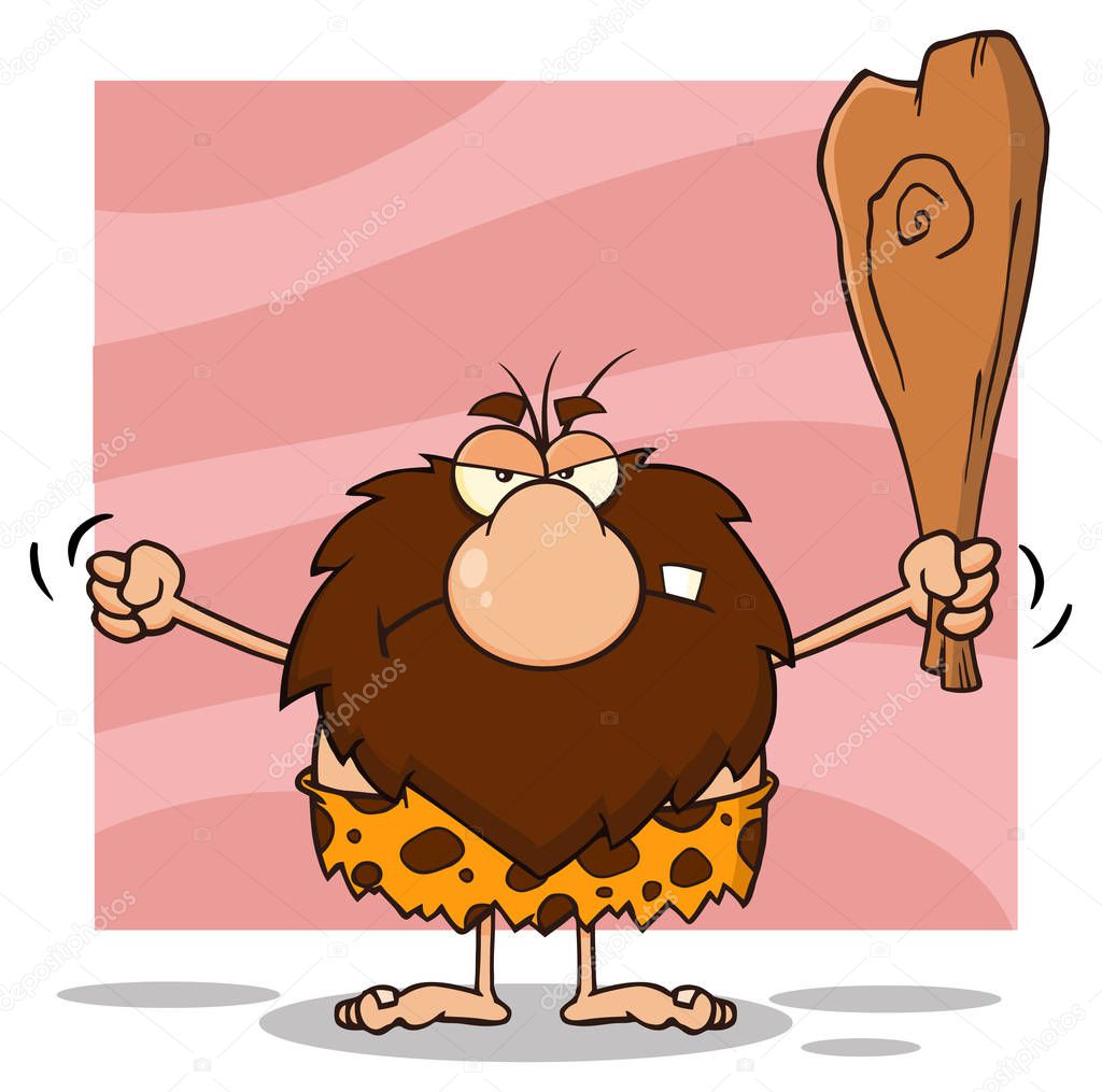 Grumpy Male Caveman Cartoon Mascot 