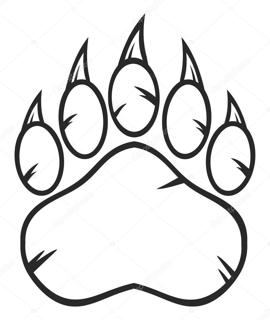 Black And White Bear Paw With Claws. Vector Illustration Isolated On White Background