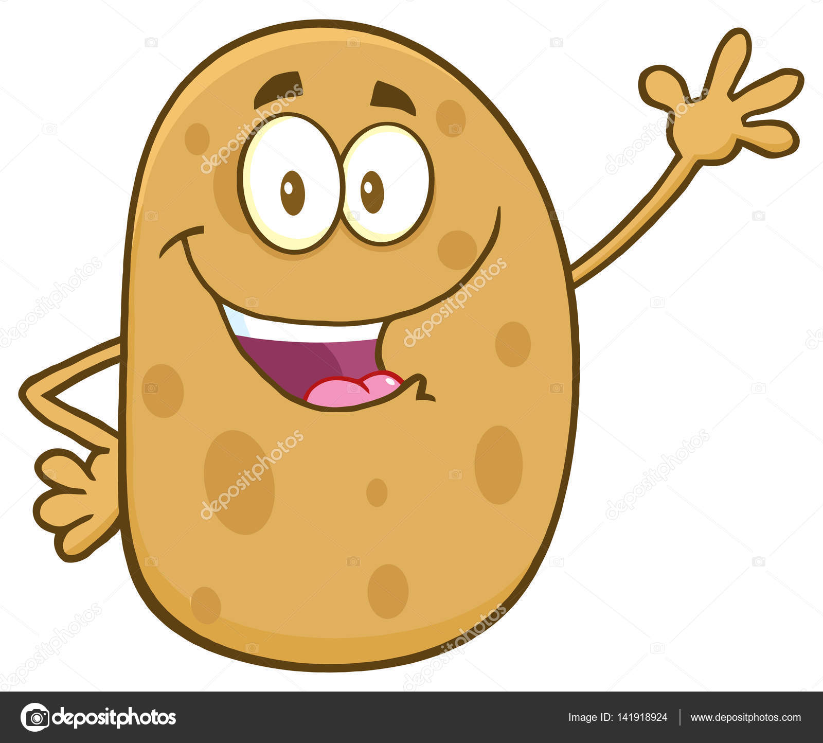Happy Potato Cartoon Character Waving. — Stock Vector © HitToon #141918924