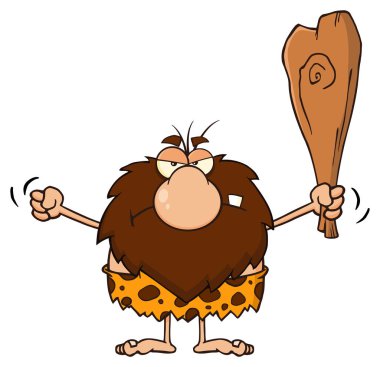 Huysuz erkek mağara adamı çizgi film maskot 