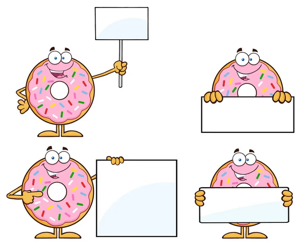 Pink donut cartoon karakter met — Stockvector