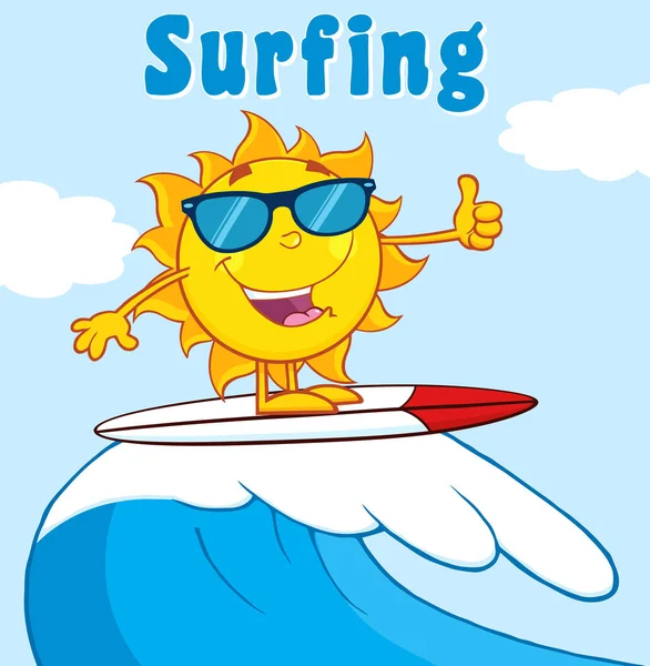 Surfer Sun Personaje de la mascota de dibujos animados — Archivo Imágenes Vectoriales