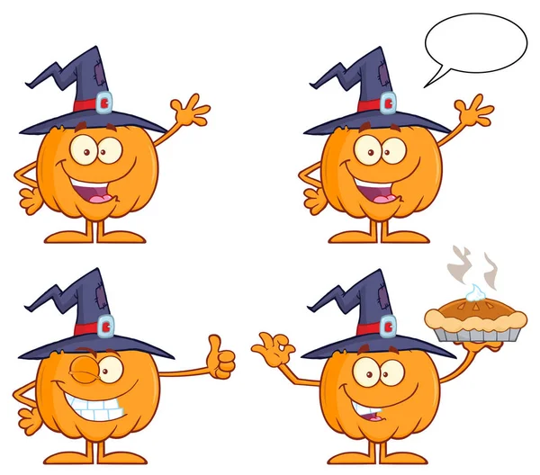 Funny Witch Pumpkin Cartoon Character — Stock Vector