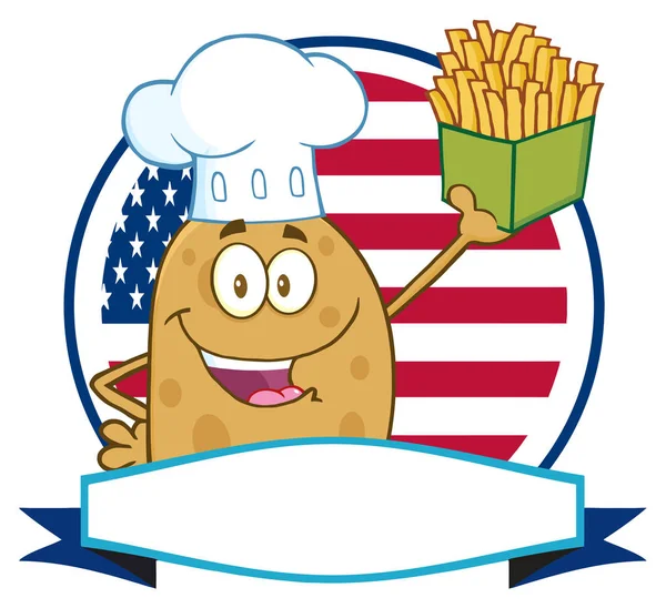 Chef Potato Cartoon Character Over — Stock Vector