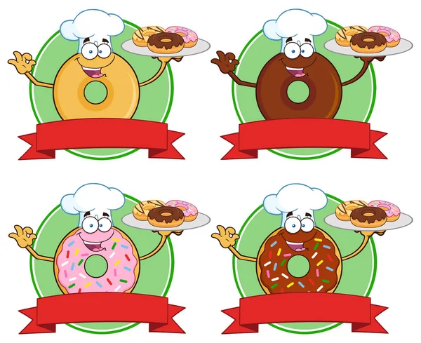 Donuts personagens de desenhos animados —  Vetores de Stock