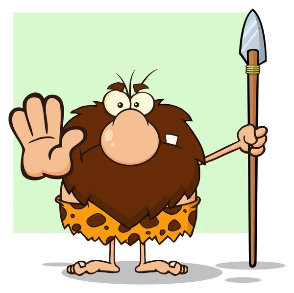 Angry Male Caveman Hunter Cartoon — Stock Vector