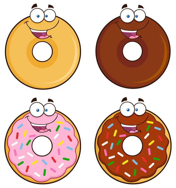 Τέσσερα χαριτωμένα ντόνατς καρτούν χαρακτήρα — Διανυσματικό Αρχείο