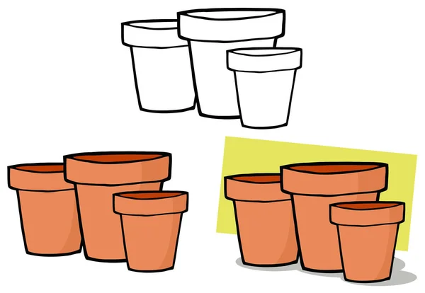 Drie terra cotta potten — Stockvector