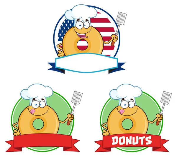 Chef Donut Cartoon Characters Circle — Stock Vector