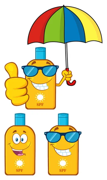 Bottle Sunscreen Cartoon Mascot Character — Stock Vector