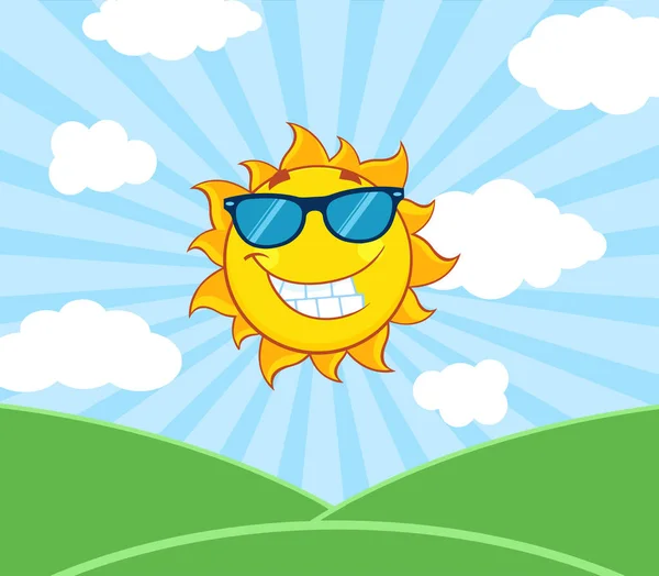 Güneş maskot karikatür gülümseyen güneş ışığı — Stok Vektör