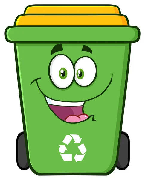 Boldog zöld Recycle Bin rajzfilm — Stock Vector