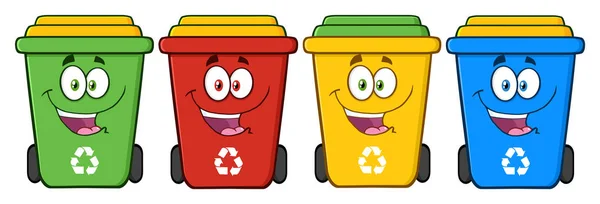 Recycle Bins Personagens de desenhos animados — Vetor de Stock